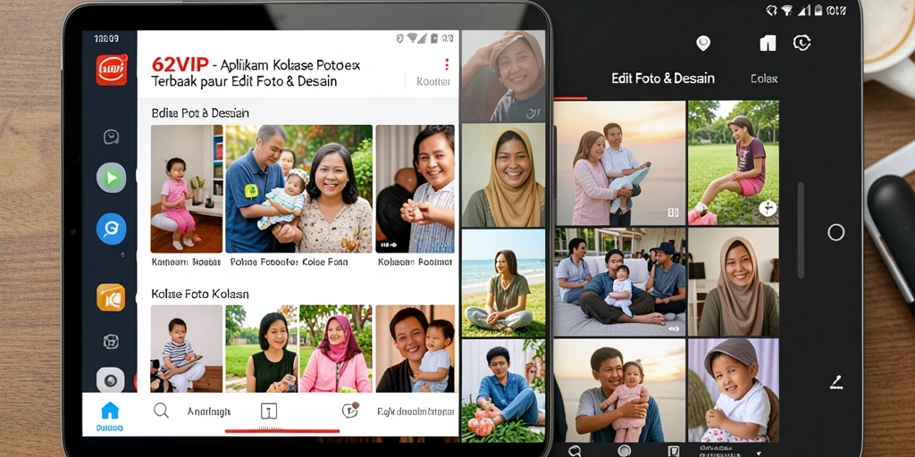 Antarmuka 62VIP menampilkan berbagai fitur pengeditan kolase foto.