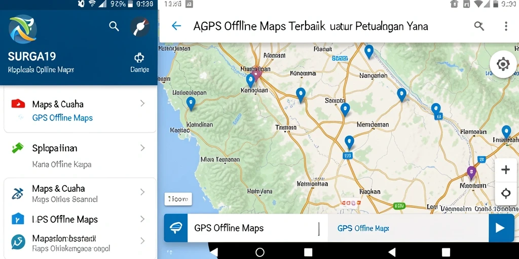 Tampilan antarmuka SURGA19 dengan fitur GPS Offline Maps yang intuitif.