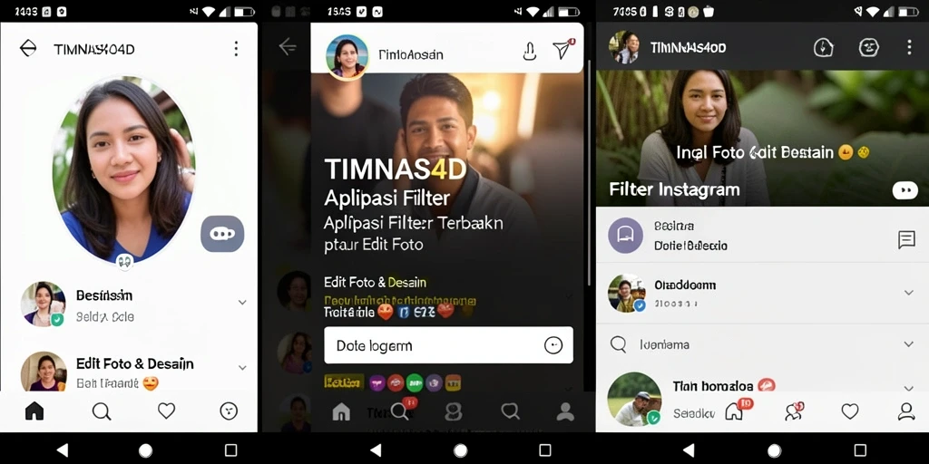 Antarmuka aplikasi TIMNAS4D menunjukkan berbagai filter Instagram yang keren.